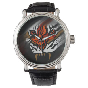 ORANGE- UND SCHWARZE STREIFEN ARMBANDUHR