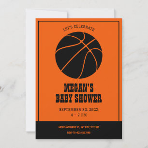 Orange und schwarzer Basketball BABY SHOWER Einlad Einladung