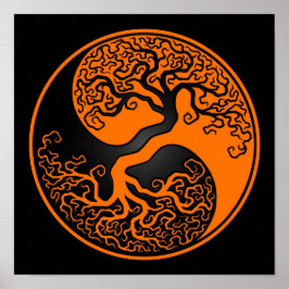 Orange und schwarzer Baum des Lebens Yin Yang Poster