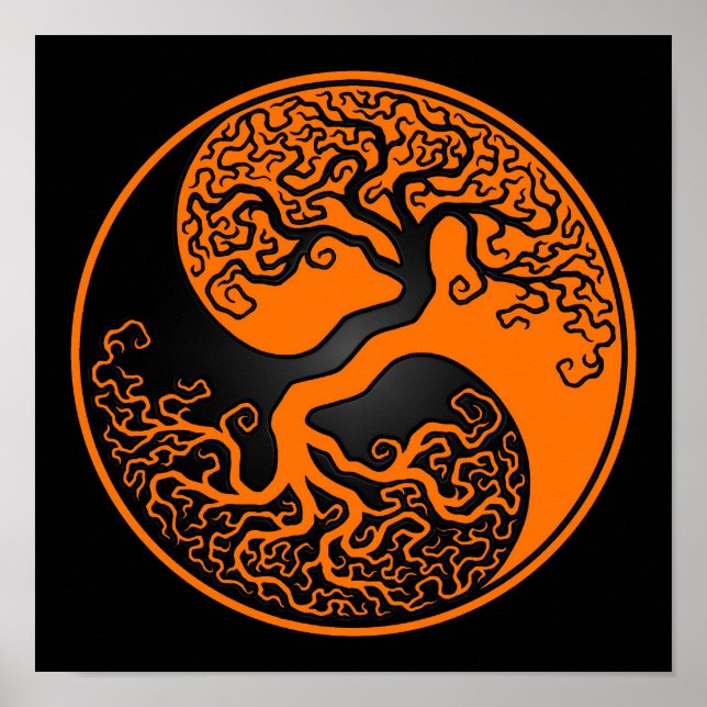 Orange und schwarzer Baum des Lebens Yin Yang Poster (Vorne)