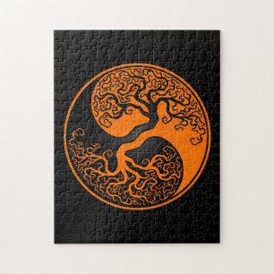 Orange und schwarzer Baum des Lebens Yin Yang Puzzle