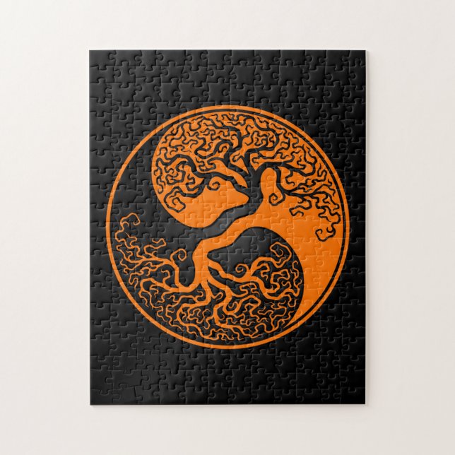 Orange und schwarzer Baum des Lebens Yin Yang Puzzle (Vertikal)