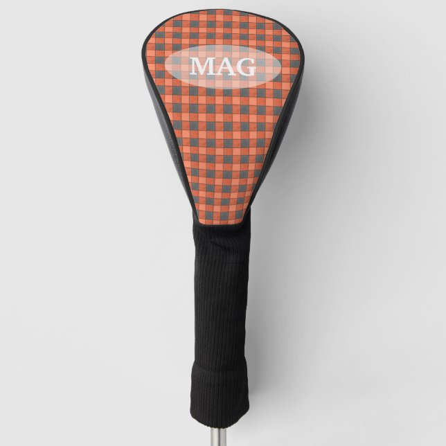 Orange und schwarzer karierter Karo Golf Headcover (Vorderseite)