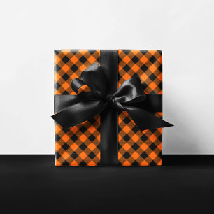 Orange und schwarzes Büffel-Karo Halloween Geschenkpapier Set