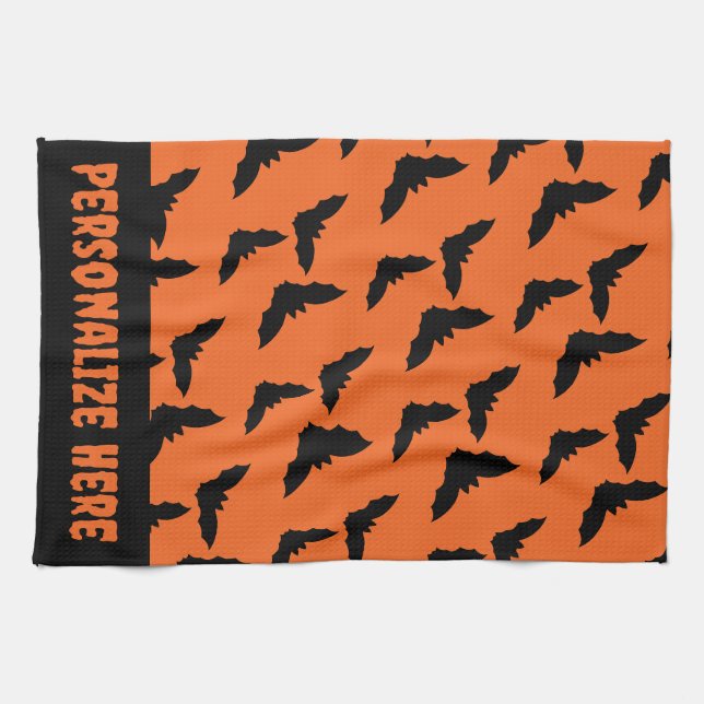 Orange und Schwarzes Halloween Geschirrtuch (Horizontal)