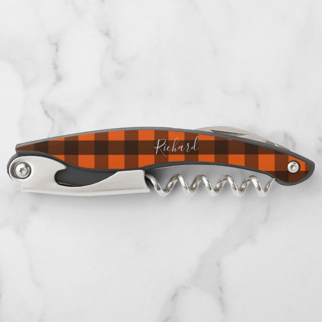 Orange und schwarzes Karo Kellnermesser (Vorderseite)
