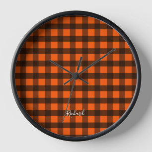 Orange und schwarzes Karo Uhr