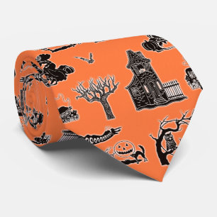 Orange und schwarzes Vintage-Halloween-Muster Krawatte