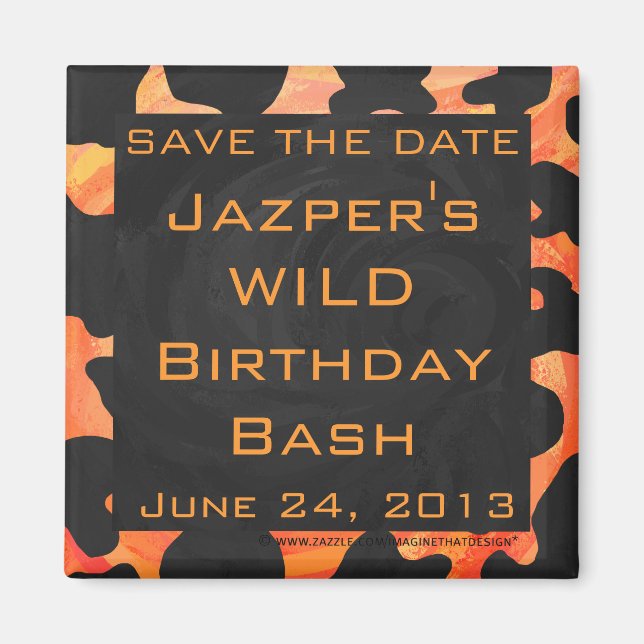 Orange und schwarzes Zebra-Monogramm Magnet (Vorne)