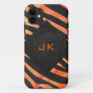 Orange und schwarzes Zebrastreifen-Monogramm iPhone 11 Hülle