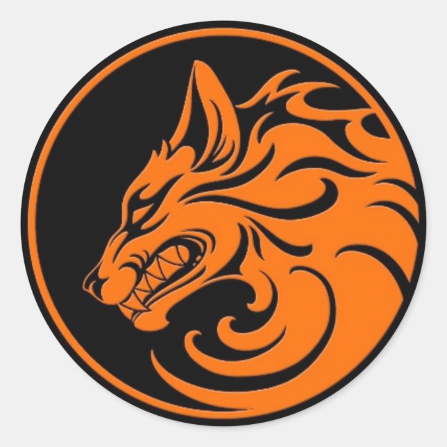 Orange- und Schwarzwolf-Kreis Runder Aufkleber (Vorderseite)