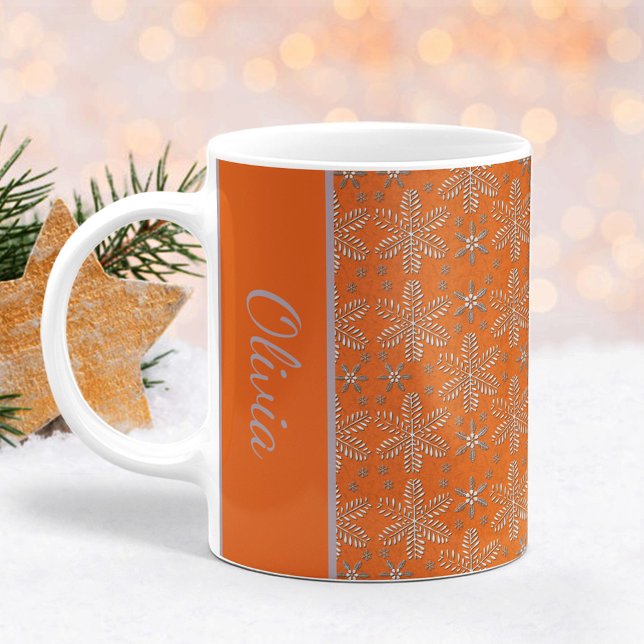 Orange und Silver Snowflakes Weihnachten Tasse (Von Creator hochgeladen)
