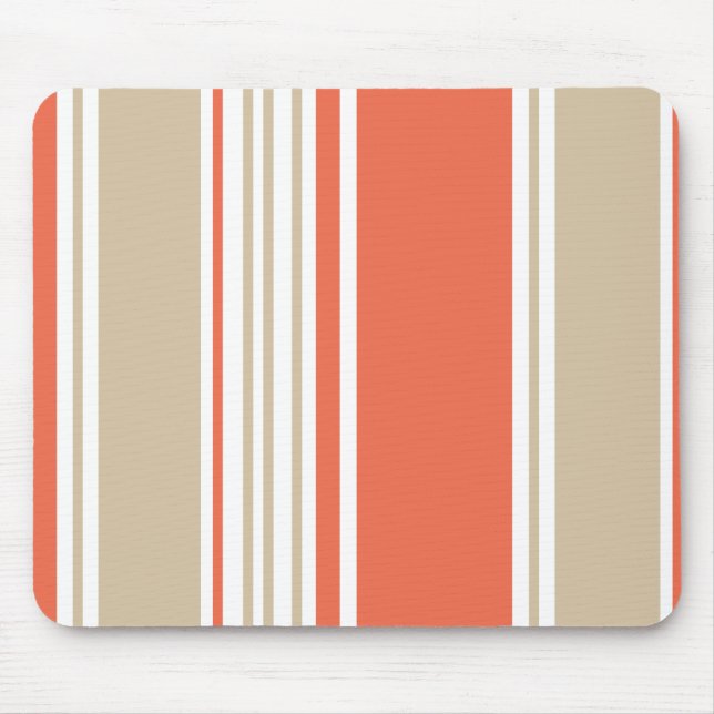 Orange und Tan Moderne Streifen Mousepad (Vorne)
