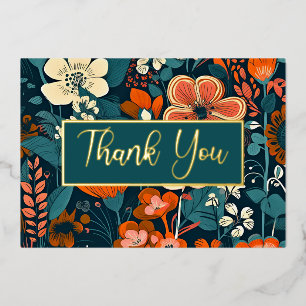 Orange und Türkis Blumenfolie Danke Karte