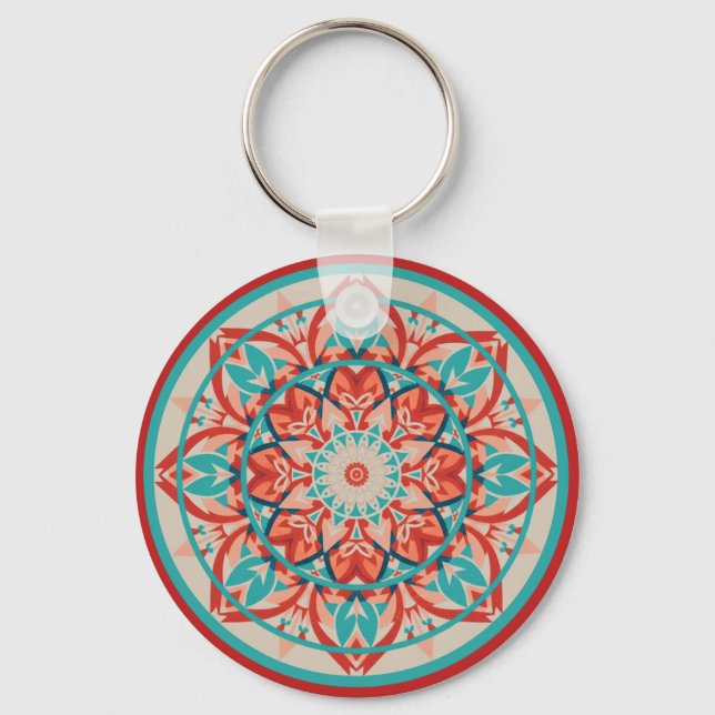 Orange- und Türkis-Boho-Mandala   Schlüsselanhänger (Vorderseite)