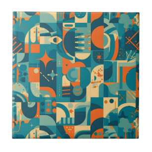 Orange und Türkis Geometrisch Abstrakt Fliese