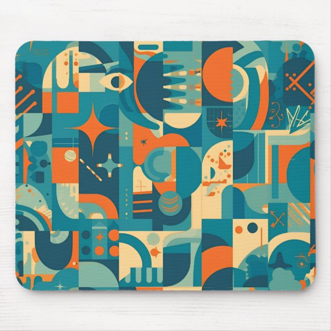 Orange und Türkis Geometrisch Abstrakt Mousepad (Vorne)