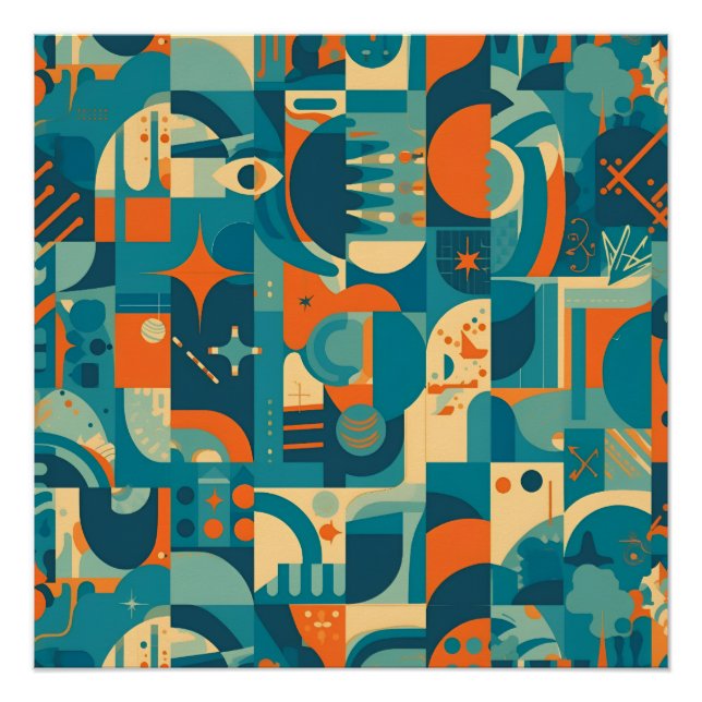 Orange und Türkis Geometrisch Abstrakt Poster (Vorderseite)