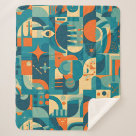 Orange und Türkis Geometrisch Abstrakt Sherpadecke