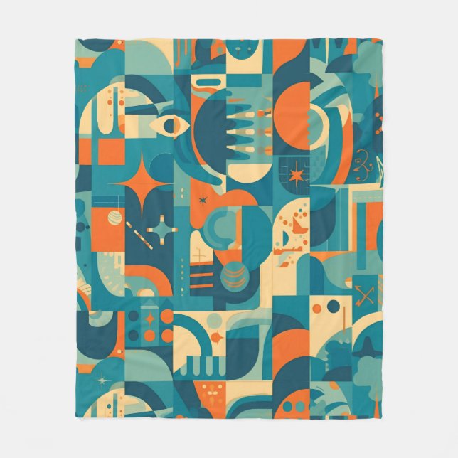 Orange und Türkis Geometrisches Abstrakt Fleecedecke (Vorderseite)