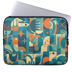 Orange und Türkis Geometrisches Abstrakt Laptopschutzhülle