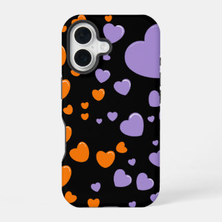 orange und violette Herzen Punkte iPhone 16 Hülle