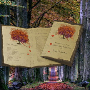 Orange- und violetter Herzblatt-Baum-Hochzeitsprog