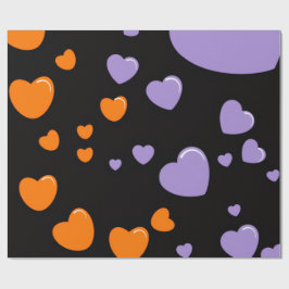 orange- und violettes Herz-Muster Geschenkpapier