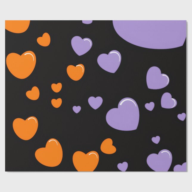 orange- und violettes Herz-Muster Geschenkpapier (Flach)