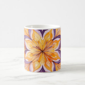 Orange- und violettes Wasserfarben-Blumenmandala Kaffeetasse