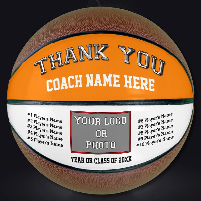 Orange und Weiß Basketball, kundenspezifisch Basketball (Best basketball coach gifts. White, Black. Orange basketball. Personalized basketball for coach.)