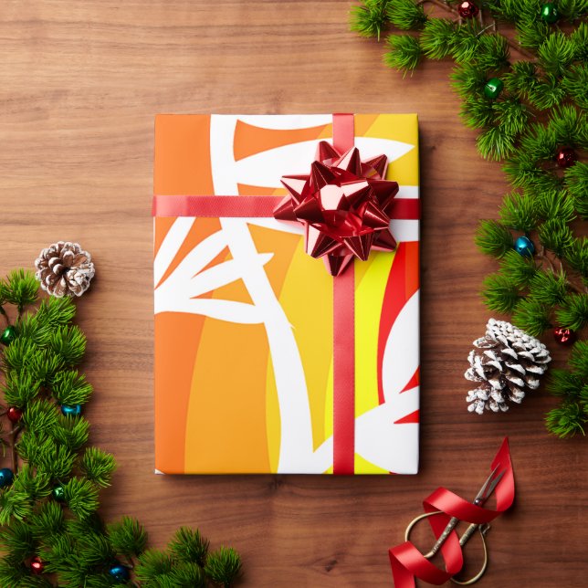 Orange und Weiß Botanisch Geschenkpapier (Feiertagsgeschenk)