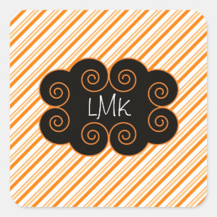 Orange und Weiß gestrichene Monogrammatikmarke Quadratischer Aufkleber
