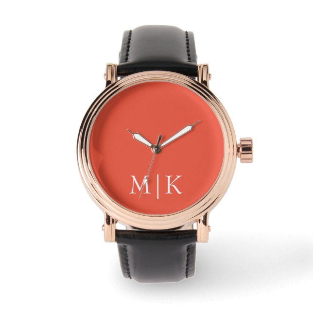 Orange und Weiß | Modernes Monogramm Armbanduhr (Vorderseite)
