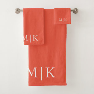 Orange und Weiß Modernes Monogramm Badhandtuch Set