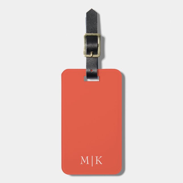 Orange und Weiß | Modernes Monogramm Gepäckanhänger (Vorderseite vertikal)