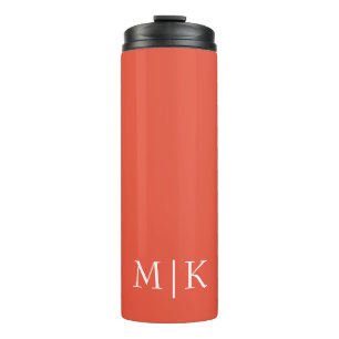 Orange und Weiß   Modernes Monogramm Thermosbecher