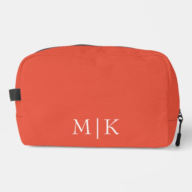 Orange und Weiß | Modernes Monogramm Waschbeutel (Vorderseite)