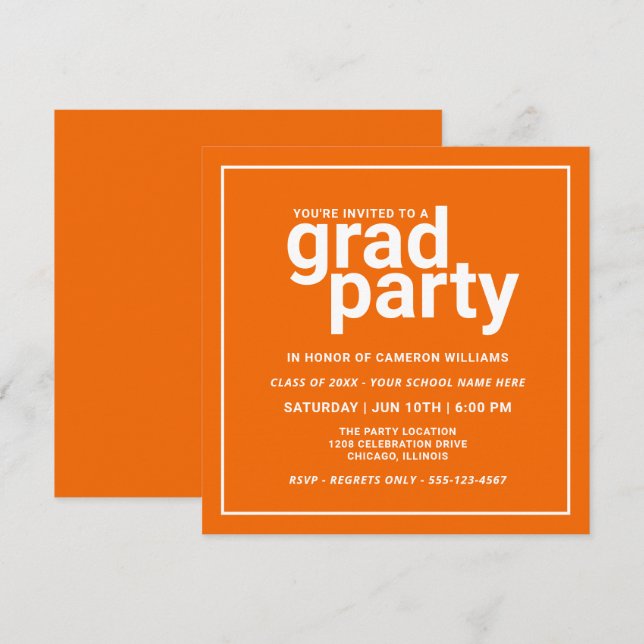 Orange und Weiß Modernes Party Einladung (Vorne/Hinten)