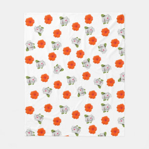 Orange und Weiße Blüten Fleecedecke