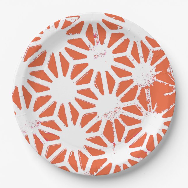 Orange und weiße geometrische Muster Pappteller (Vorderseite)