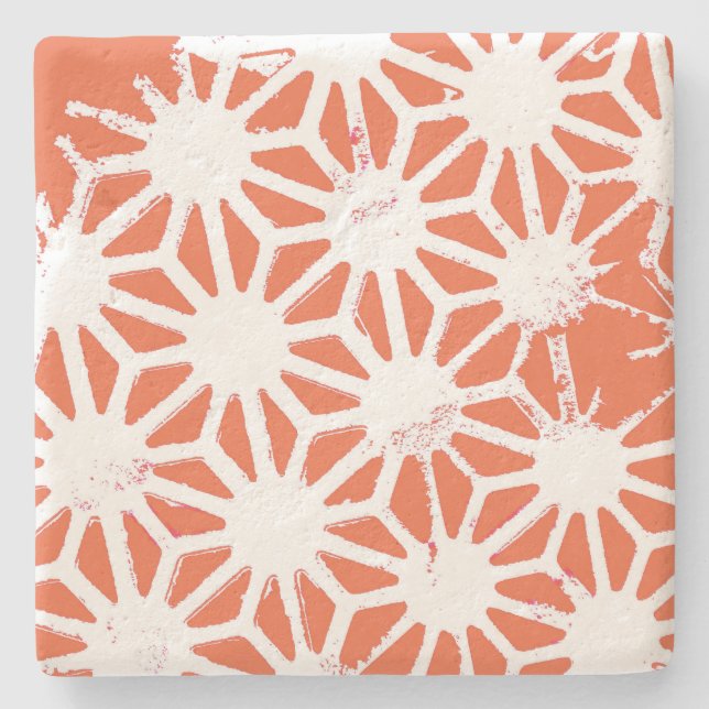 Orange und weiße geometrische Muster Steinuntersetzer (Vorderseite)