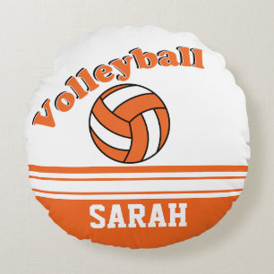 Orange und weißer Volleyball personifizieren Rundes Kissen