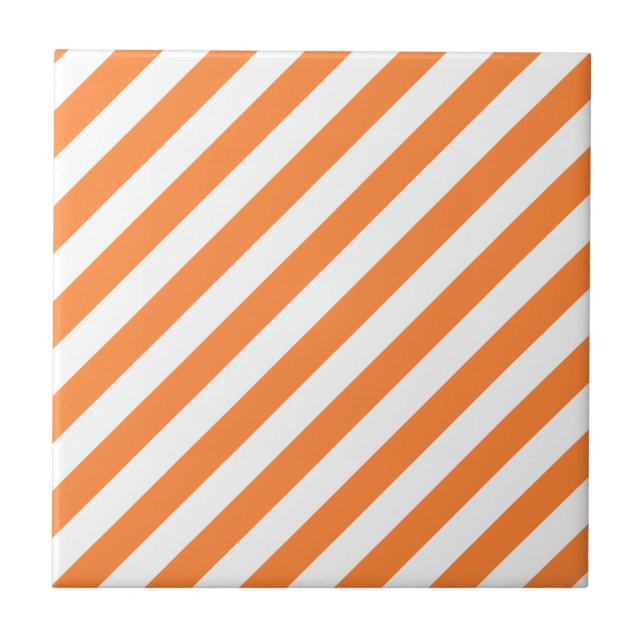 Orange und weißes diagonales Streifen-Muster Fliese (Vorderseite)
