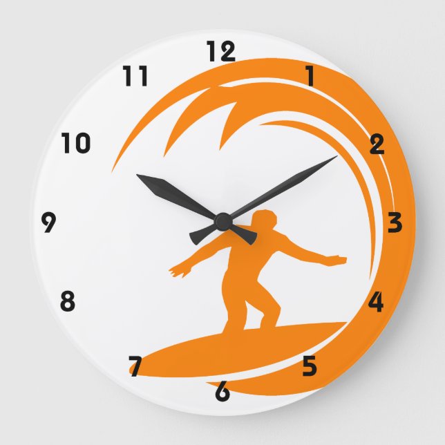 Orange und weißes Surfen Große Wanduhr (Vorderseite)