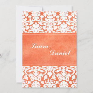 Orange und White Damask Hochzeitsempfang Einladung