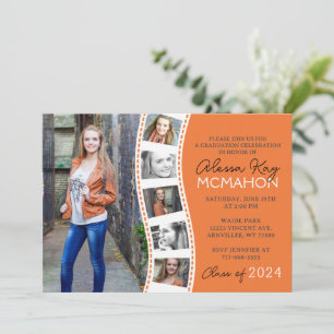 Orange und White Filmstrip 6 Foto Abschluss Einladung