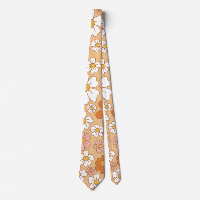 Orange und White Floral Neck Tie Krawatte (Vorderseite)