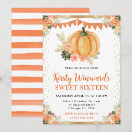 Orange und White Floral Pumpkin Fall Sweet 16 Einladung