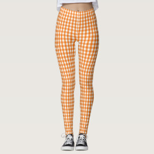 Orange und White Gingham Checkered Halloween Leggings